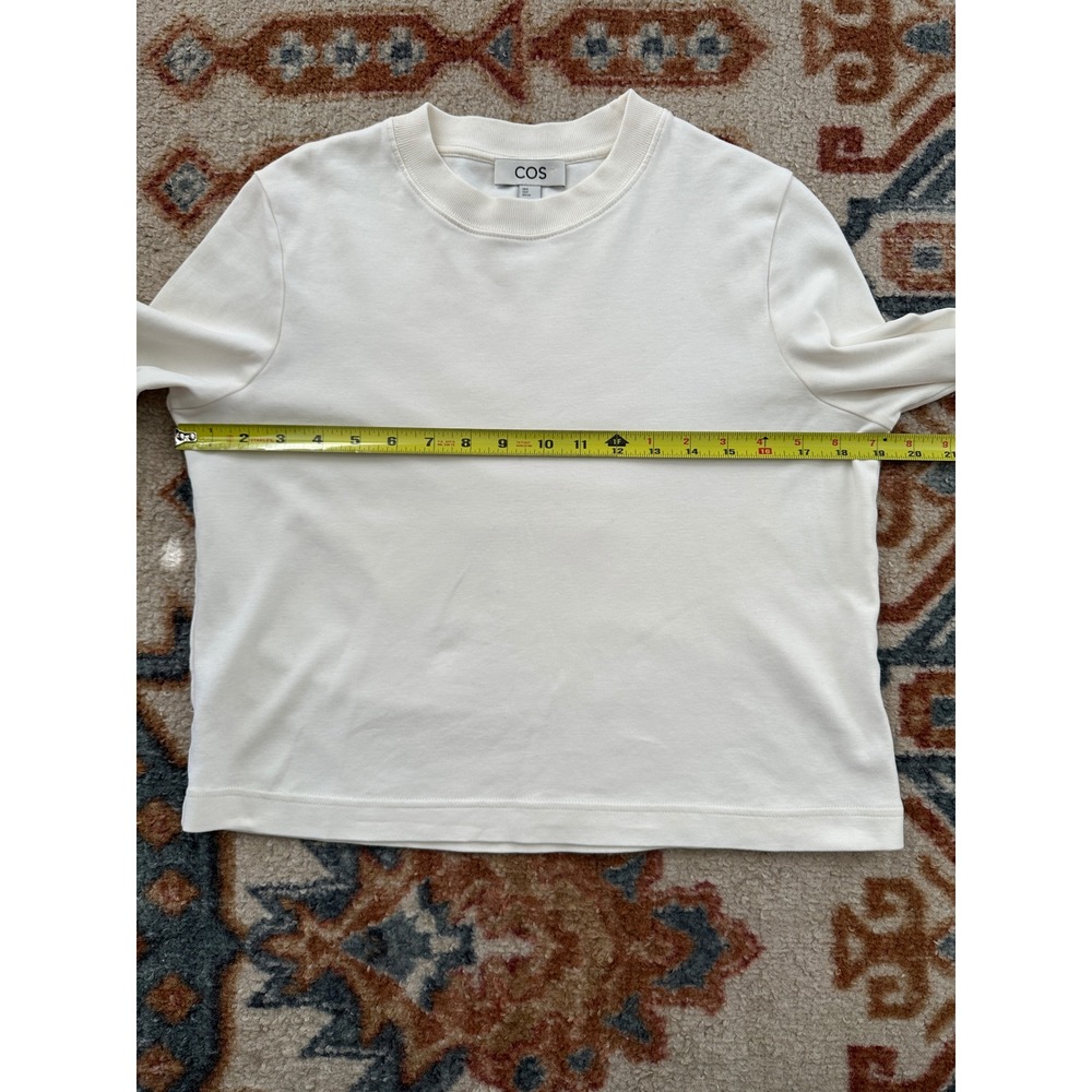 COS Off White Cream Heavyweight Cotton Long Sleeve Cropped Shirt Minimalist S - Picture 4 of 8